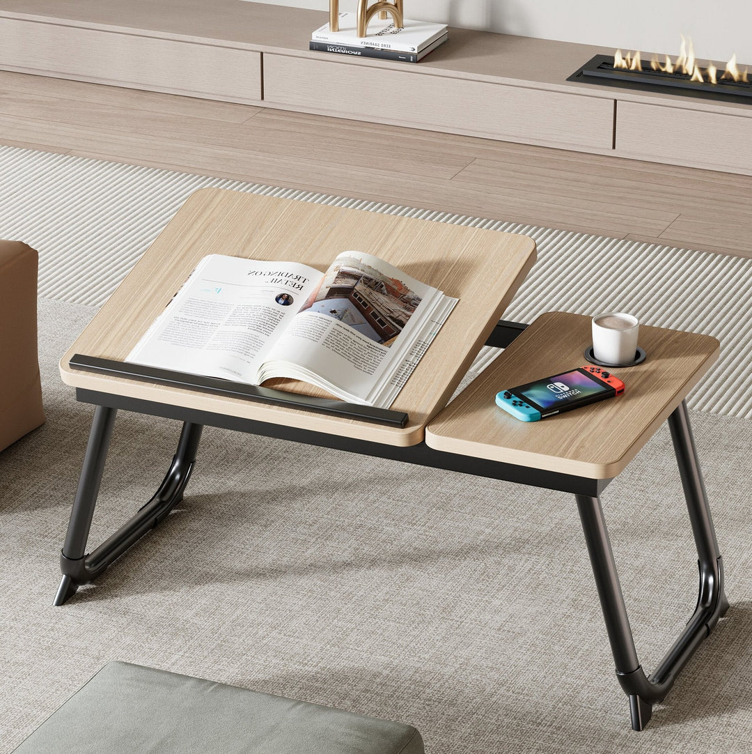 Contemporary Nordic Carbon Steel MDF Rectangular Desks Foldable Angle Adjustable 2-Tray Saucer For Study