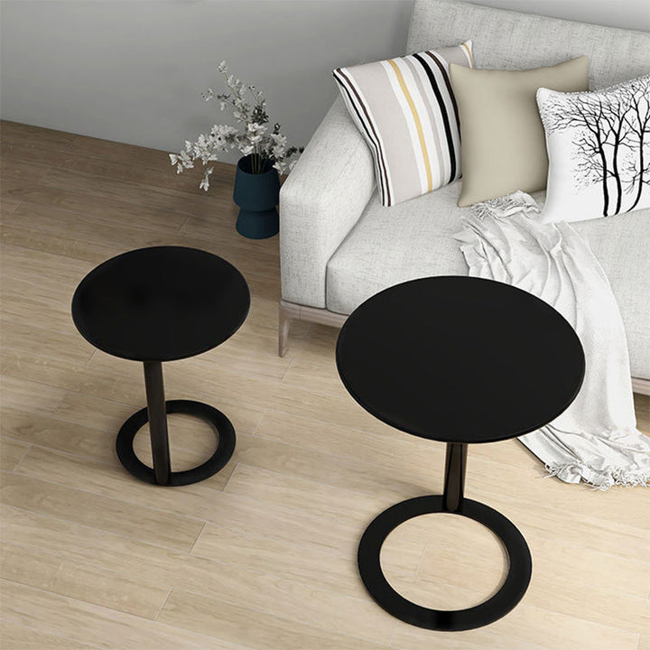Contemporary Scandinavian Iron Round O-Shaped End Table 2-Tier For Living Room