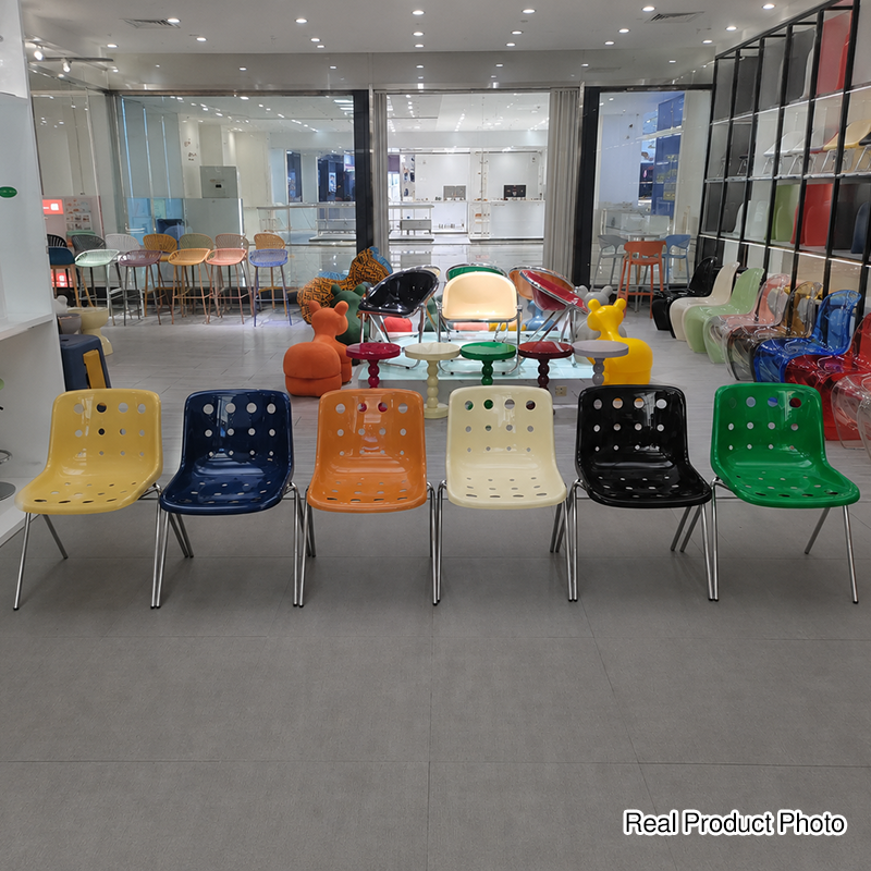 Contemporary Creative Macarons Hole PP Iron Dining Chair Backrest Armless For Dining Room