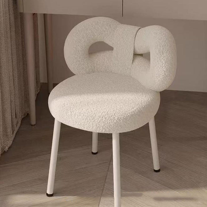 Contemporary Creative Bow Knot Sherpa Fabric Iron Vanity Stool Backrest Armless For Bedroom
