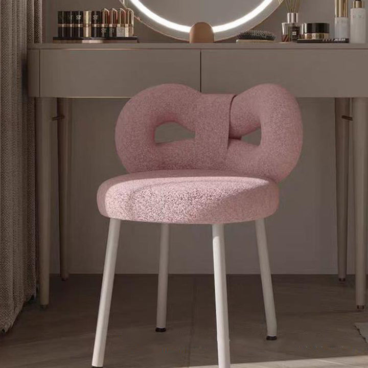 Contemporary Creative Bow Knot Sherpa Fabric Iron Vanity Stool Backrest Armless For Bedroom