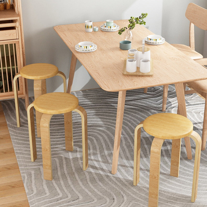 Contemporary Simplicity Round Rubberwood Dining Chair Backless Armless For Dining Room