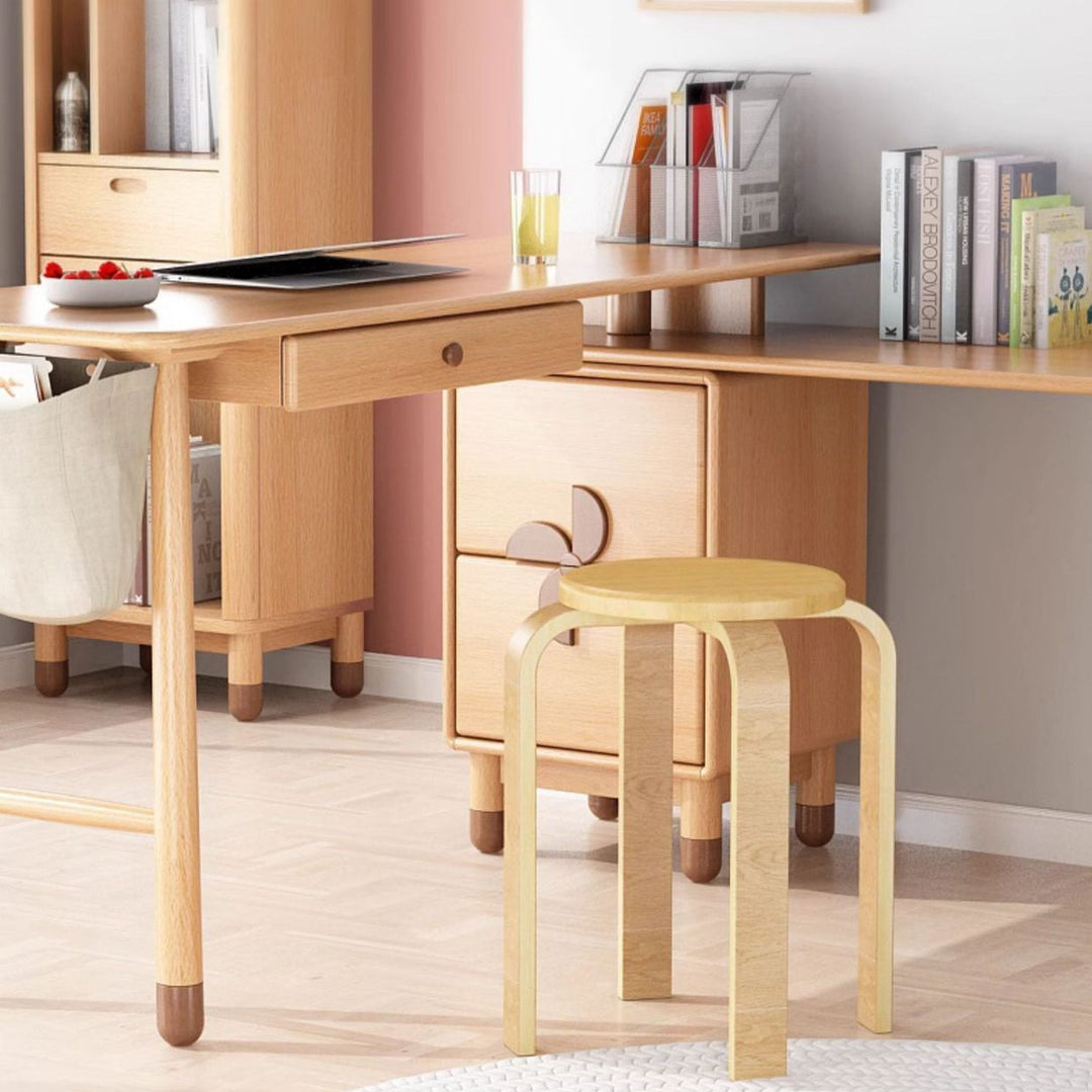 Contemporary Simplicity Round Rubberwood Dining Chair Backless Armless For Dining Room