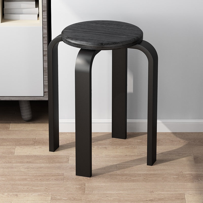 Contemporary Simplicity Round Rubberwood Dining Chair Backless Armless For Dining Room