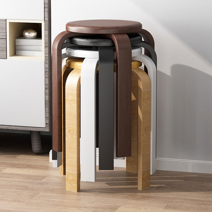 Contemporary Simplicity Round Rubberwood Dining Chair Backless Armless For Dining Room