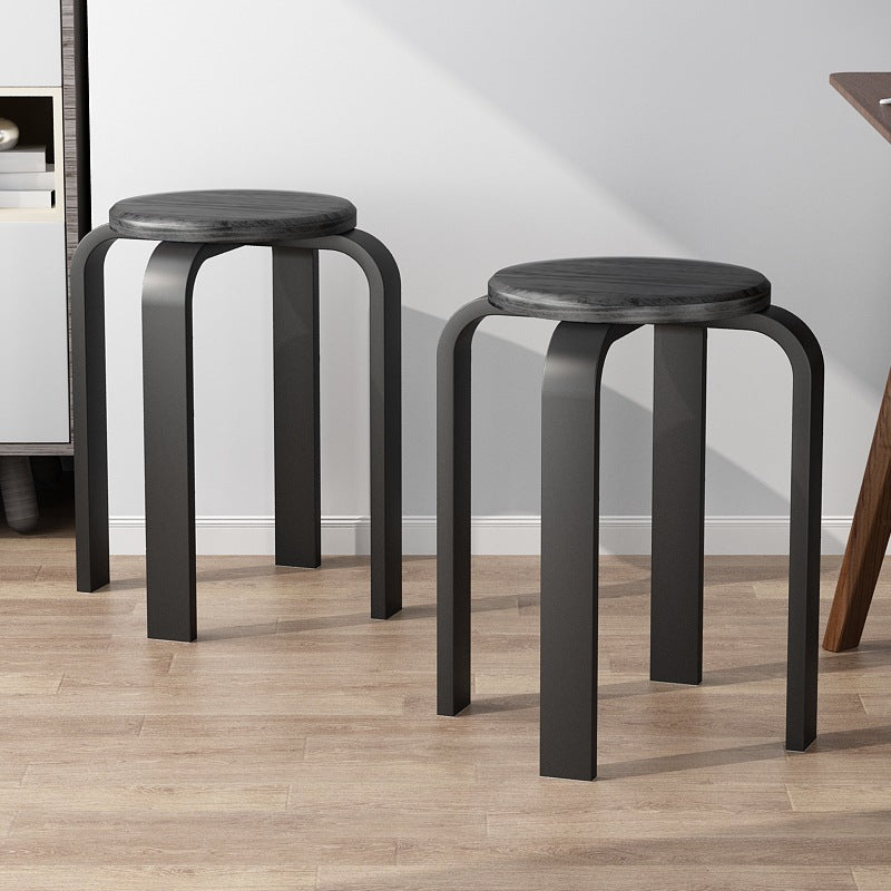 Contemporary Simplicity Round Rubberwood Dining Chair Backless Armless For Dining Room