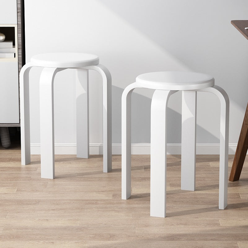 Contemporary Simplicity Round Rubberwood Dining Chair Backless Armless For Dining Room