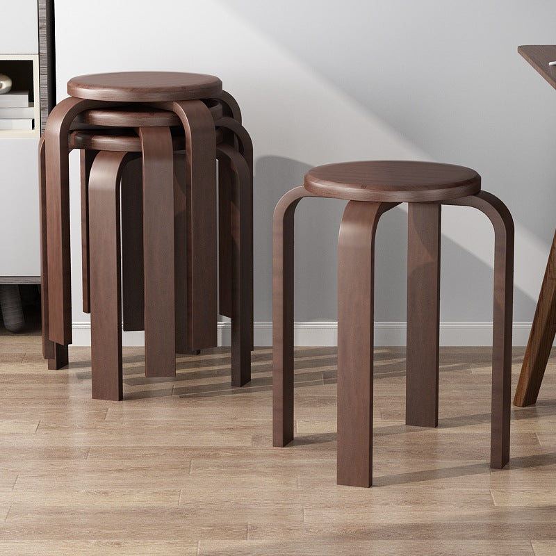 Contemporary Simplicity Round Rubberwood Dining Chair Backless Armless For Dining Room