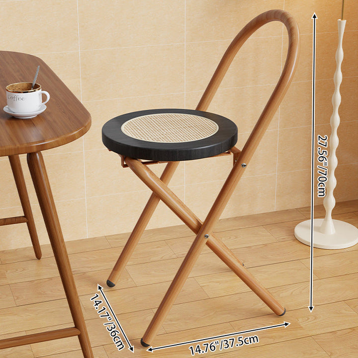 Traditional Japanese Round Arc Rattan Wood Iron Foldable Dining Chair Backrest Armless For Dining Room