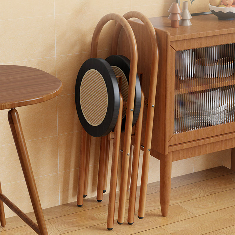 Traditional Japanese Round Arc Rattan Wood Iron Foldable Dining Chair Backrest Armless For Dining Room