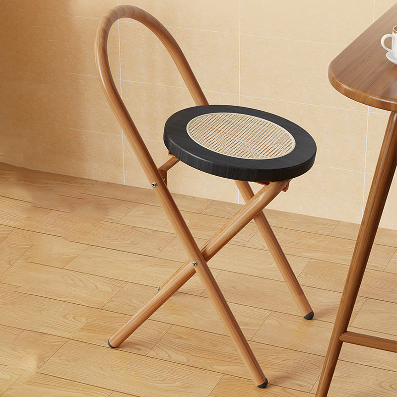 Traditional Japanese Round Arc Rattan Wood Iron Foldable Dining Chair Backrest Armless For Dining Room