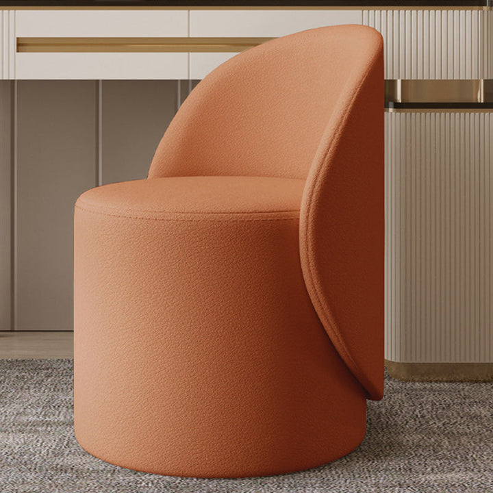 Contemporary Nordic Faux Leather &amp; Rubberwood Cylindrical Vanity Stool With Backrest &amp; Swivel Function For Bedroom