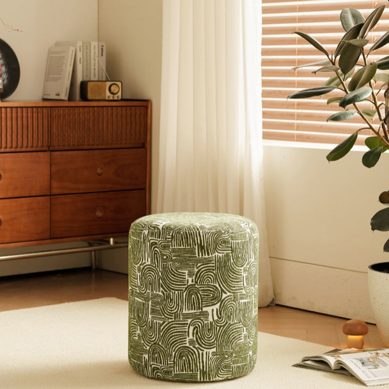 Contemporary Creative Fabric &amp; Wood Cylindrical Low Stool For Bedroom &amp; Living Room