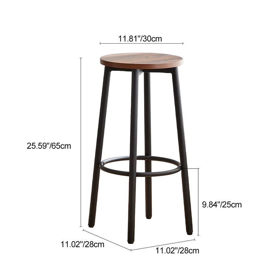 Modern Minimalist Wood Iron Round Bar Stool With Footrest For Living Room &amp; Dining Room