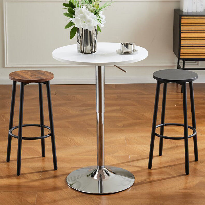 Modern Minimalist Wood Iron Round Bar Stool With Footrest For Living Room &amp; Dining Room