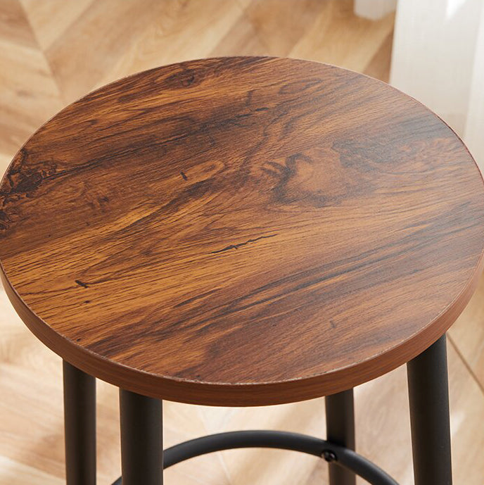 Modern Minimalist Wood Iron Round Bar Stool With Footrest For Living Room &amp; Dining Room