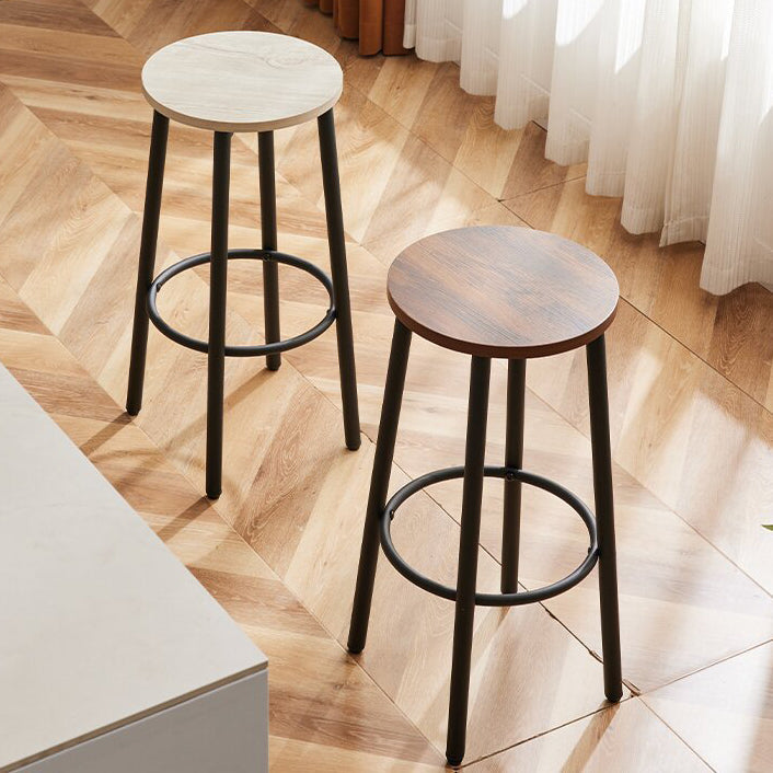 Modern Minimalist Wood Iron Round Bar Stool With Footrest For Living Room &amp; Dining Room