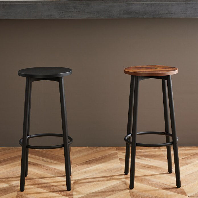 Modern Minimalist Wood Iron Round Bar Stool With Footrest For Living Room &amp; Dining Room
