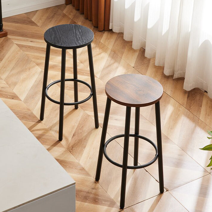Modern Minimalist Wood Iron Round Bar Stool With Footrest For Living Room &amp; Dining Room