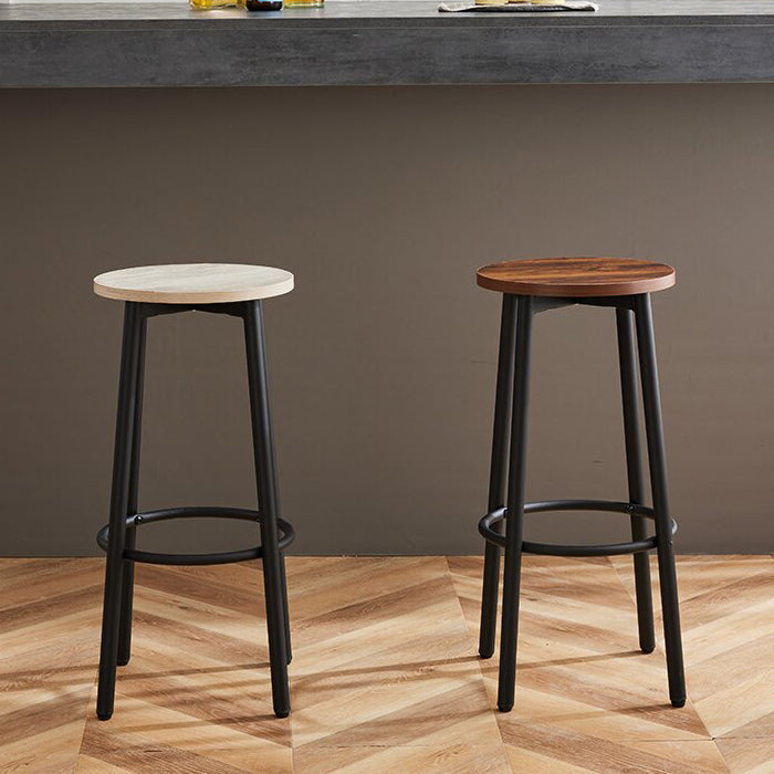Modern Minimalist Wood Iron Round Bar Stool With Footrest For Living Room &amp; Dining Room