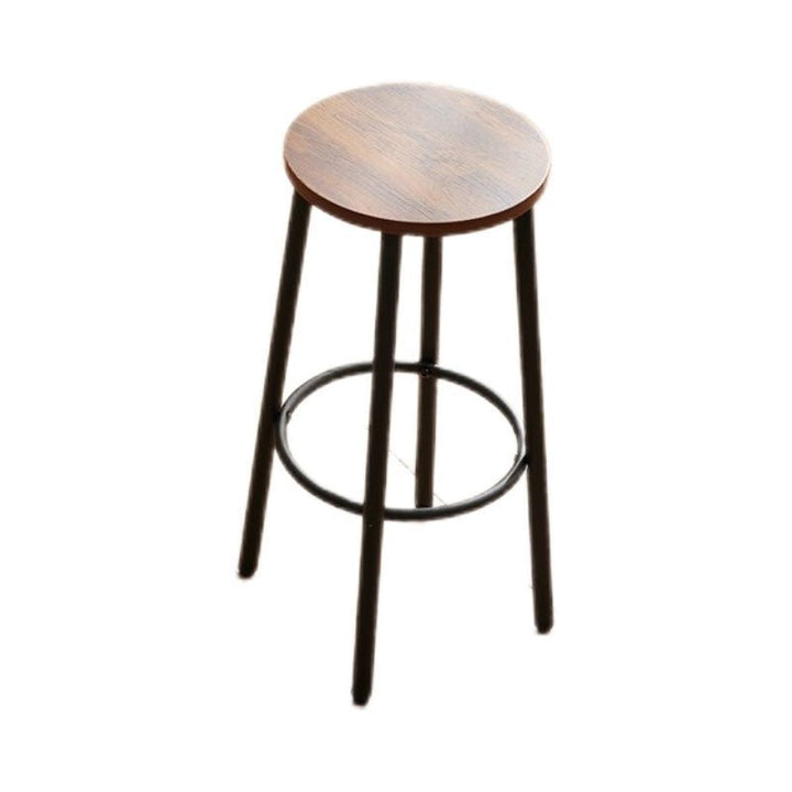 Modern Minimalist Wood Iron Round Bar Stool With Footrest For Living Room &amp; Dining Room