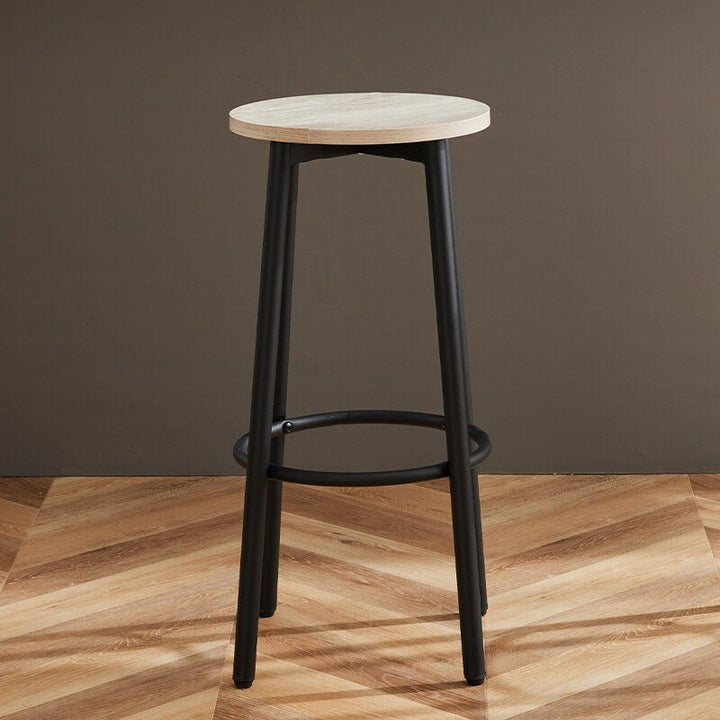 Modern Minimalist Wood Iron Round Bar Stool With Footrest For Living Room &amp; Dining Room