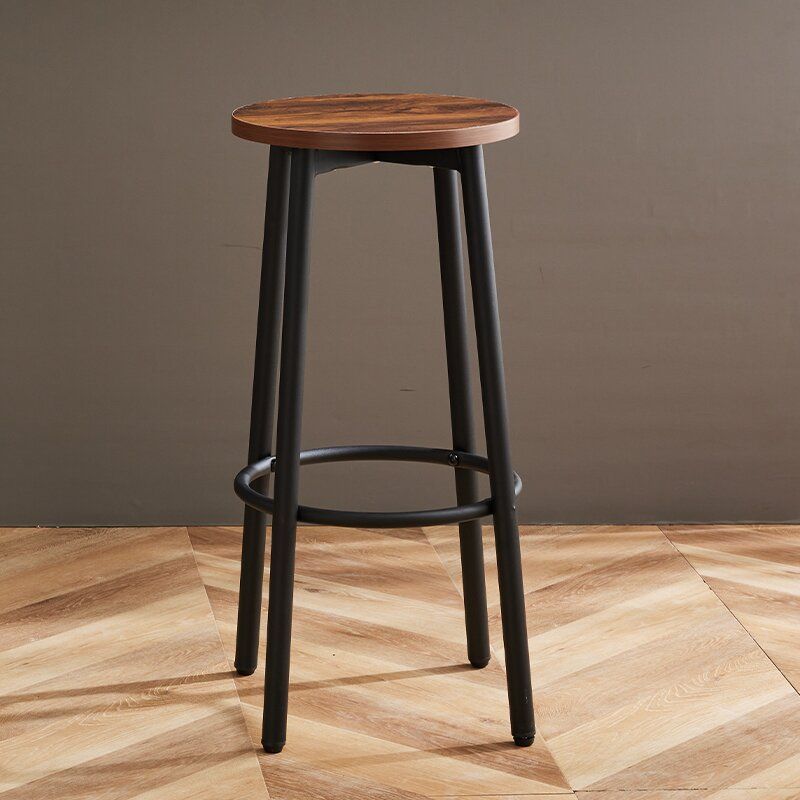 Modern Minimalist Wood Iron Round Bar Stool With Footrest For Living Room &amp; Dining Room
