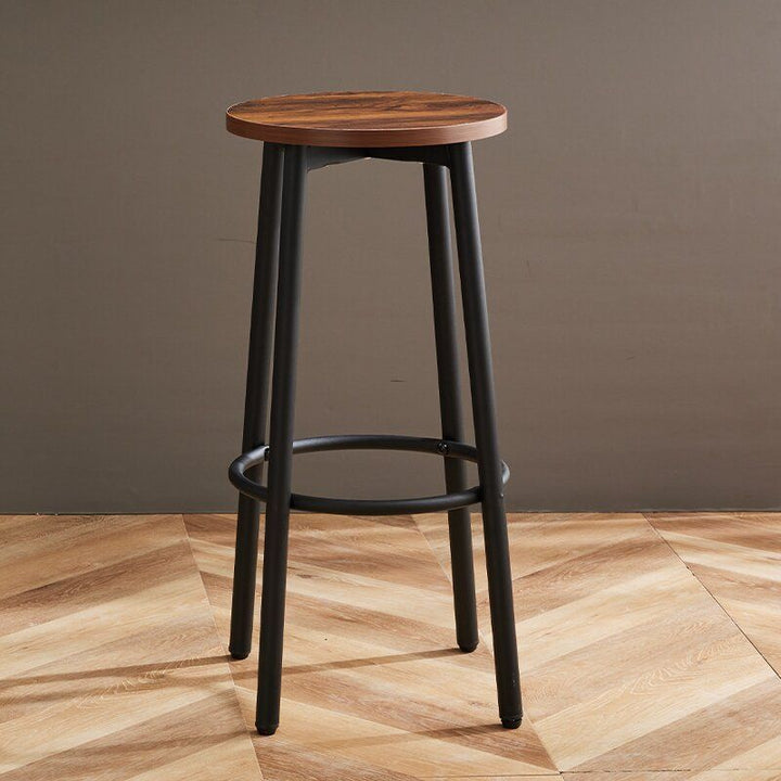 Modern Minimalist Wood Iron Round Bar Stool With Footrest For Living Room &amp; Dining Room
