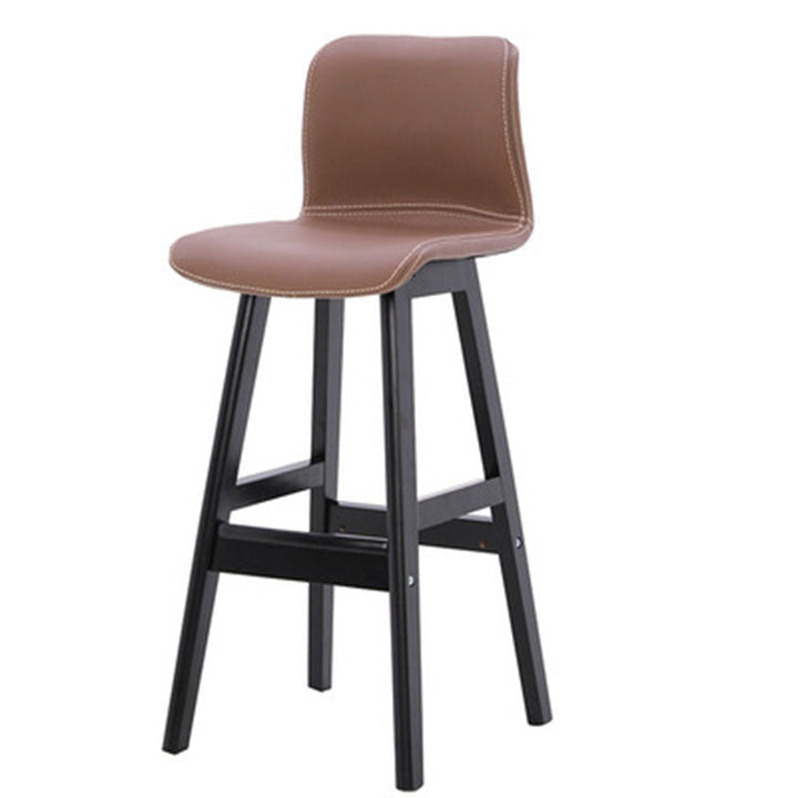 Contemporary Scandinavian PU Leather Solid Wood Curved Square Bar Stool With Backrest For Dining Room