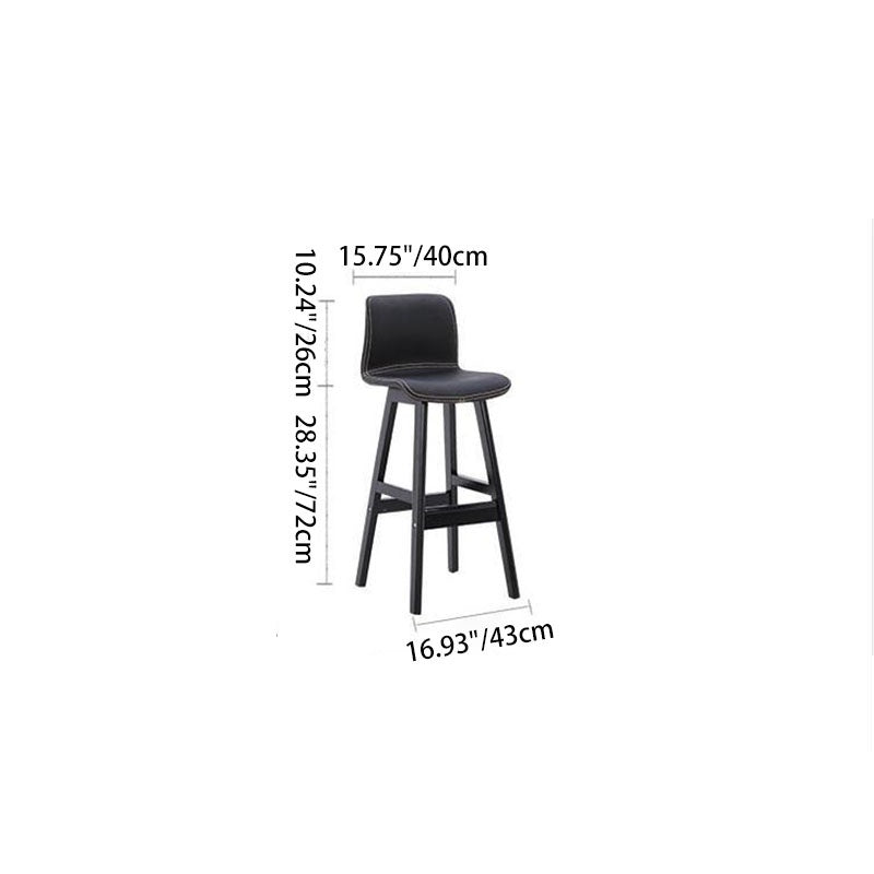 Contemporary Scandinavian PU Leather Solid Wood Curved Square Bar Stool With Backrest For Dining Room