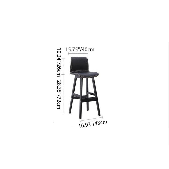 Contemporary Scandinavian PU Leather Solid Wood Curved Square Bar Stool With Backrest For Dining Room