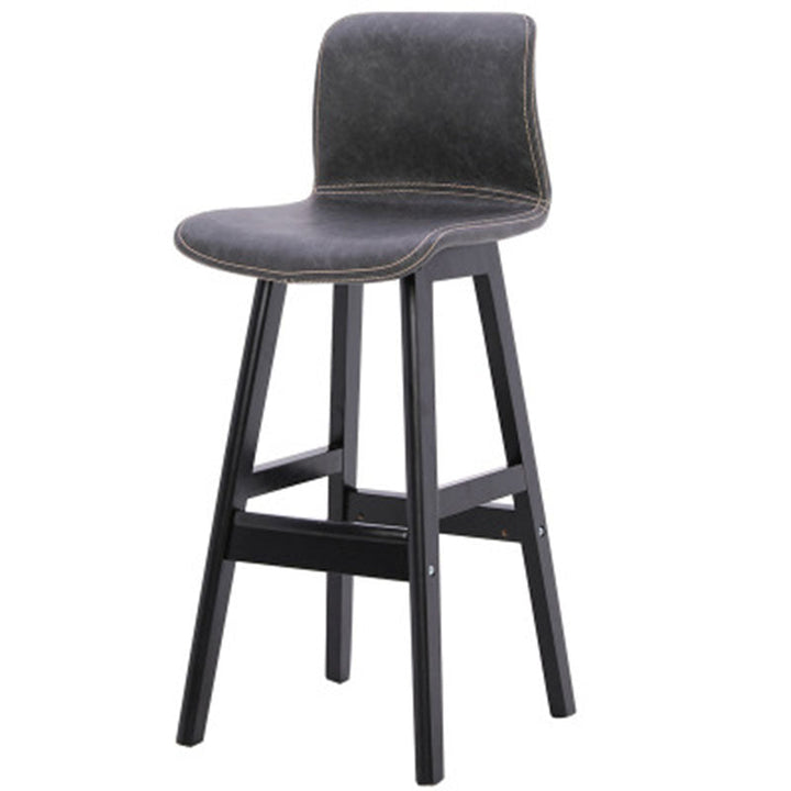 Contemporary Scandinavian PU Leather Solid Wood Curved Square Bar Stool With Backrest For Dining Room