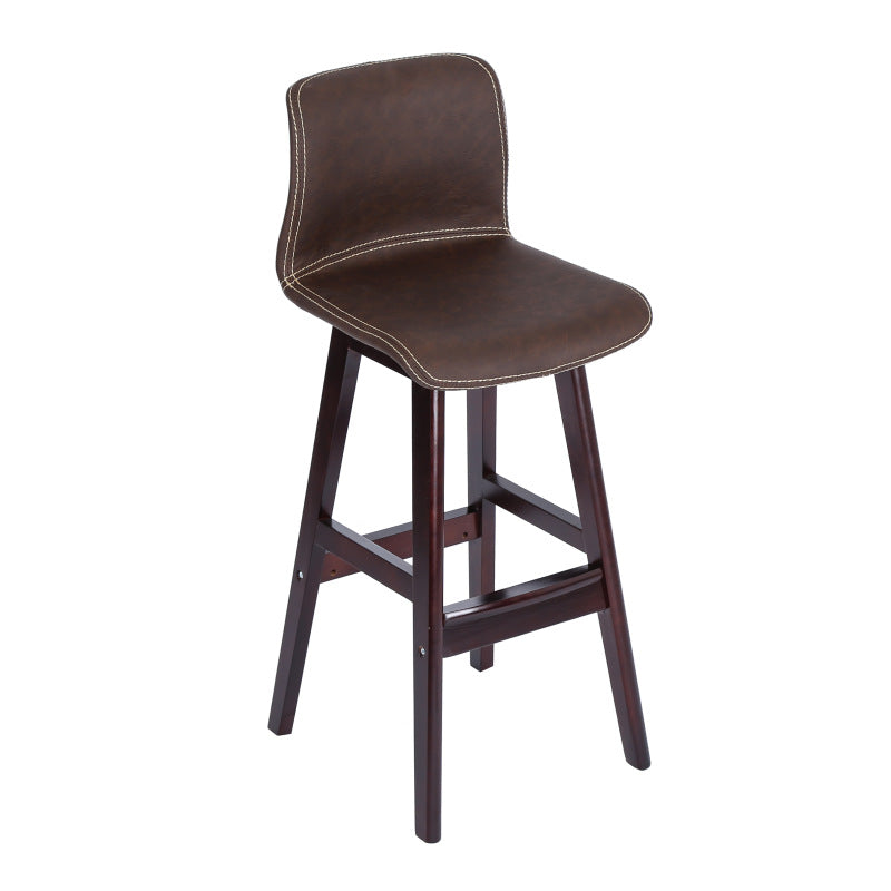 Contemporary Scandinavian PU Leather Solid Wood Curved Square Bar Stool With Backrest For Dining Room