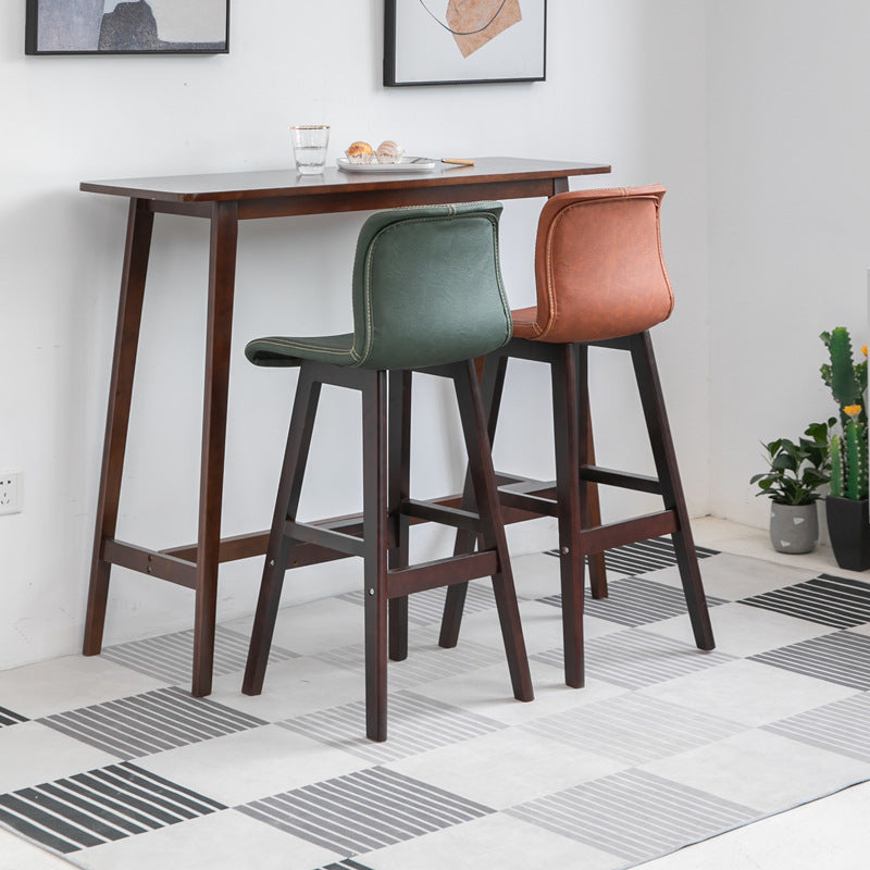 Contemporary Scandinavian PU Leather Solid Wood Curved Square Bar Stool With Backrest For Dining Room