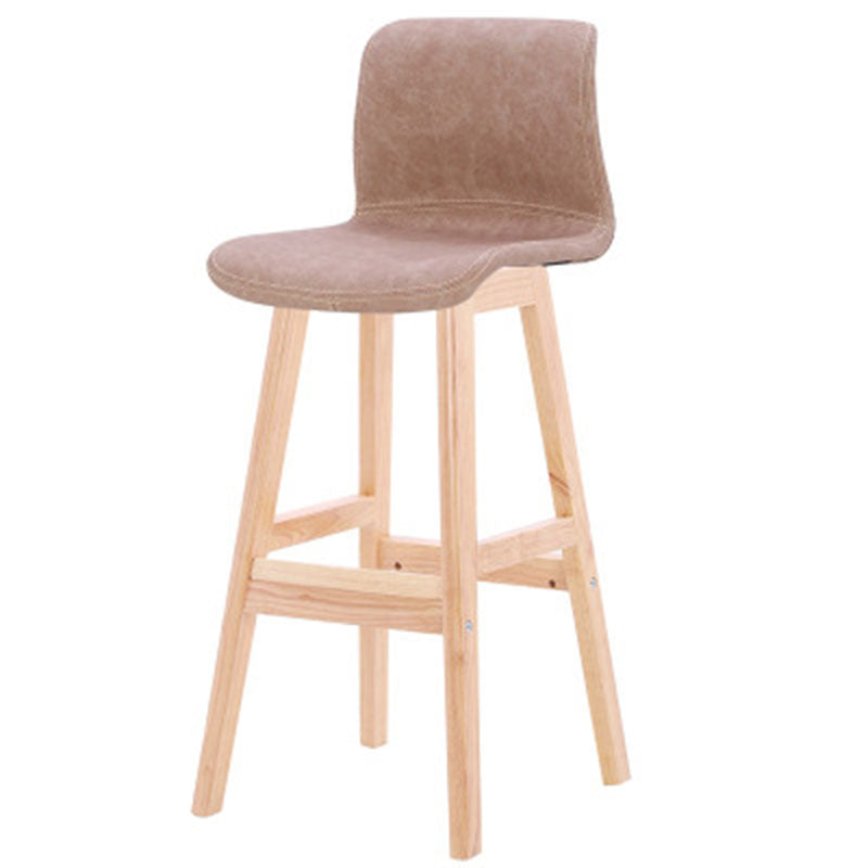 Contemporary Scandinavian PU Leather Solid Wood Curved Square Bar Stool With Backrest For Dining Room