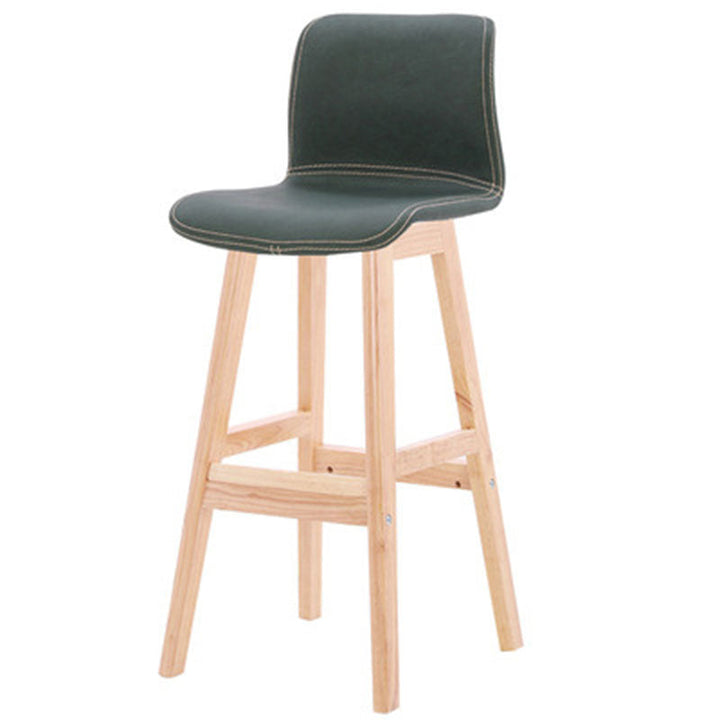 Contemporary Scandinavian PU Leather Solid Wood Curved Square Bar Stool With Backrest For Dining Room