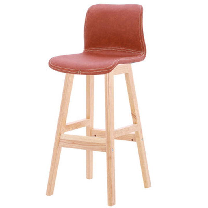 Contemporary Scandinavian PU Leather Solid Wood Curved Square Bar Stool With Backrest For Dining Room
