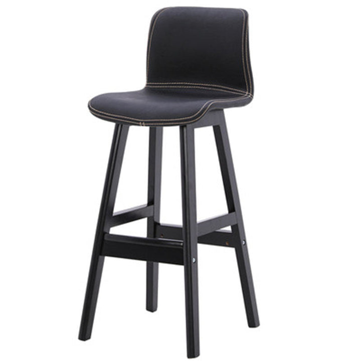 Contemporary Scandinavian PU Leather Solid Wood Curved Square Bar Stool With Backrest For Dining Room