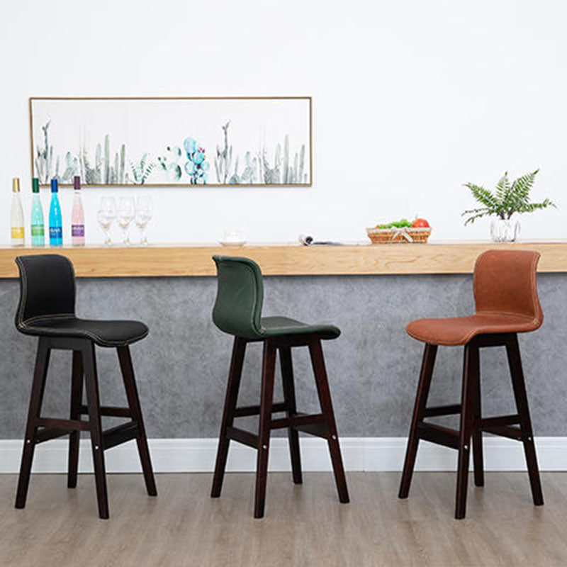 Contemporary Scandinavian PU Leather Solid Wood Curved Square Bar Stool With Backrest For Dining Room