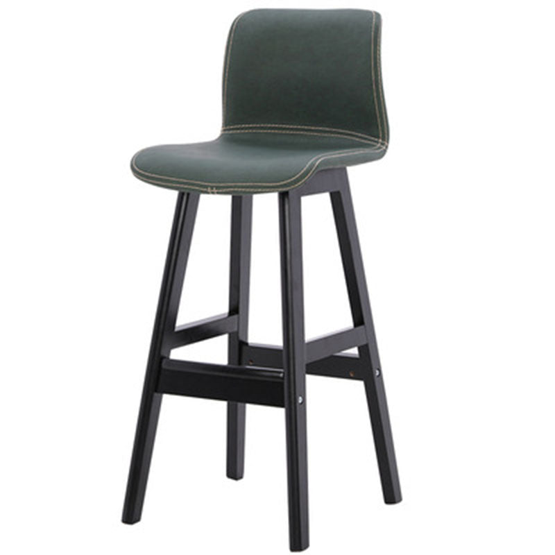 Contemporary Scandinavian PU Leather Solid Wood Curved Square Bar Stool With Backrest For Dining Room
