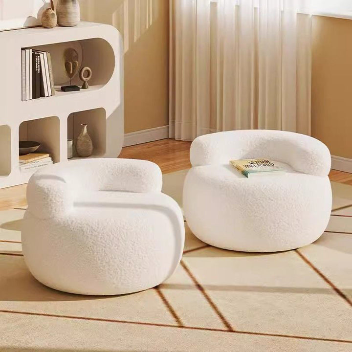 Modern Minimalist Sherpa Fabric Solid Wood Round Curved Low Stool With Backrest For Living Room
