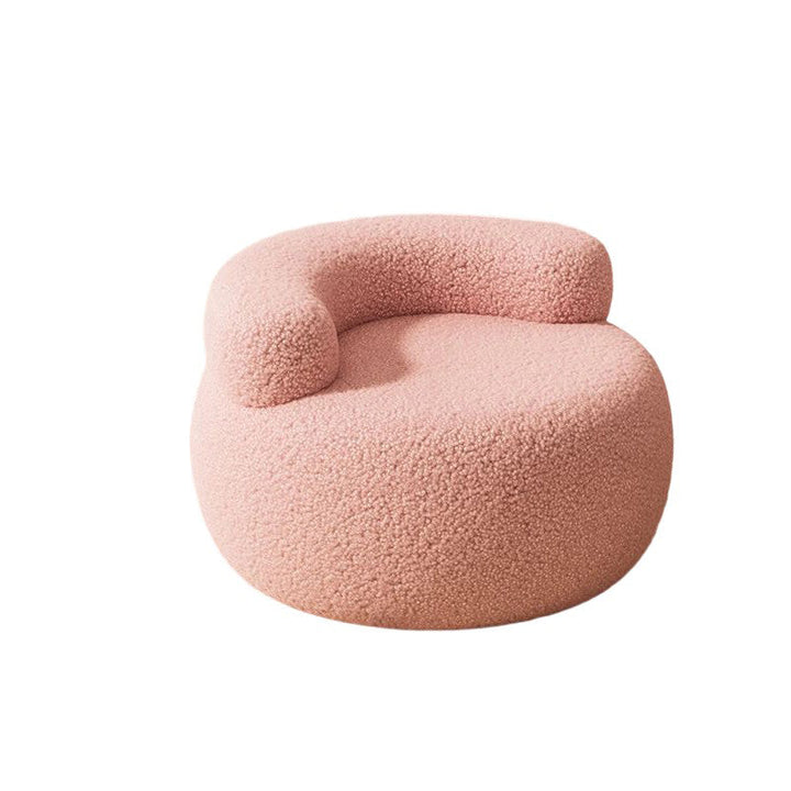 Modern Minimalist Sherpa Fabric Solid Wood Round Curved Low Stool With Backrest For Living Room