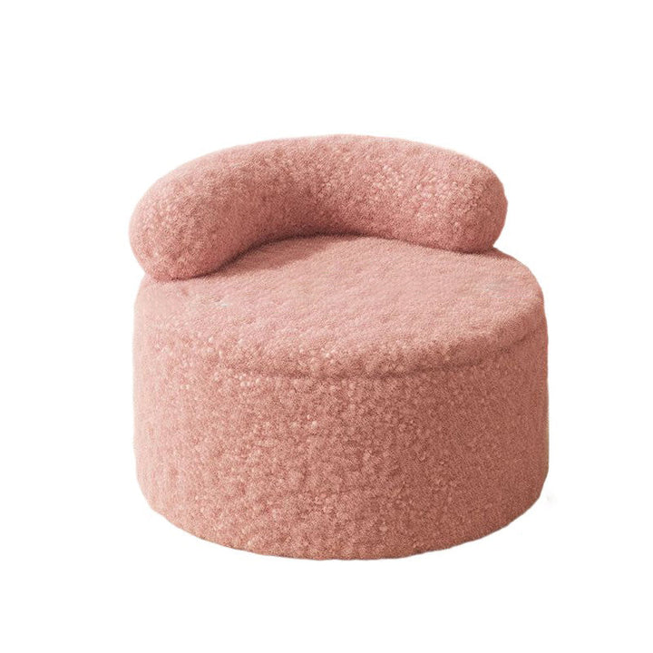 Modern Minimalist Sherpa Fabric Solid Wood Round Curved Low Stool With Backrest For Living Room