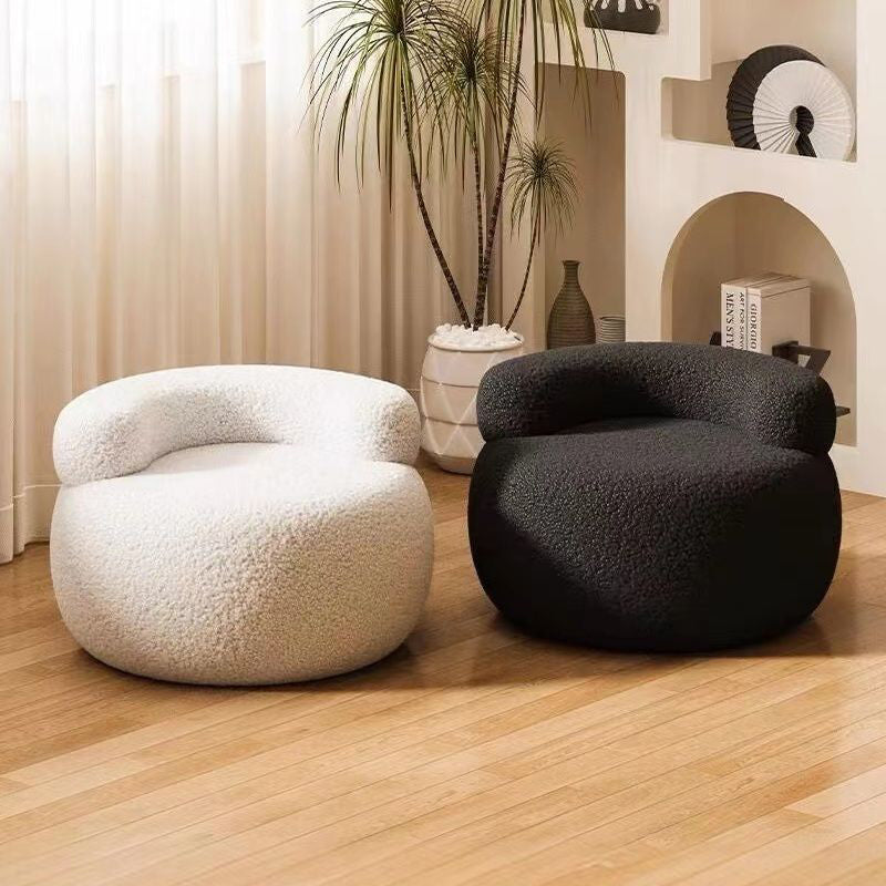 Modern Minimalist Sherpa Fabric Solid Wood Round Curved Low Stool With Backrest For Living Room