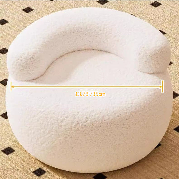Modern Minimalist Sherpa Fabric Solid Wood Round Curved Low Stool With Backrest For Living Room