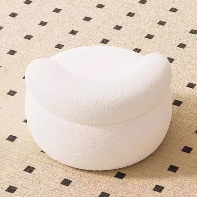 Modern Minimalist Sherpa Fabric Solid Wood Round Curved Low Stool With Backrest For Living Room