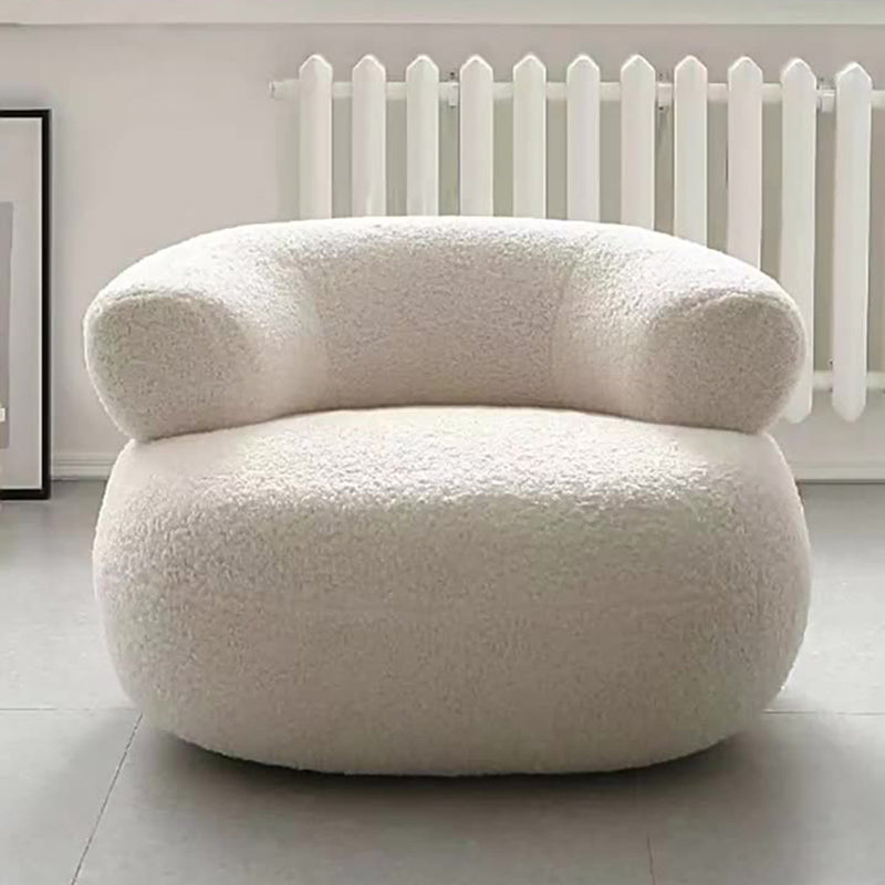 Modern Minimalist Sherpa Fabric Solid Wood Round Curved Low Stool With Backrest For Living Room
