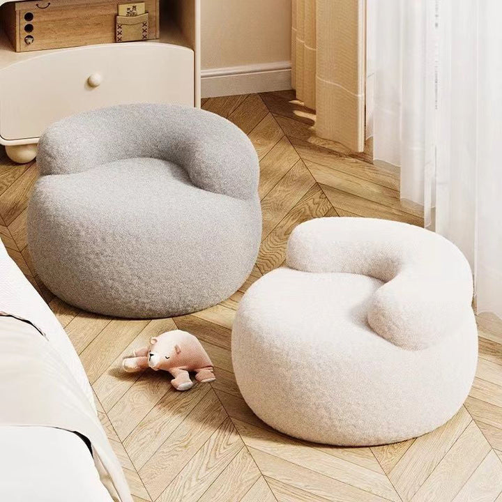 Modern Minimalist Sherpa Fabric Solid Wood Round Curved Low Stool With Backrest For Living Room