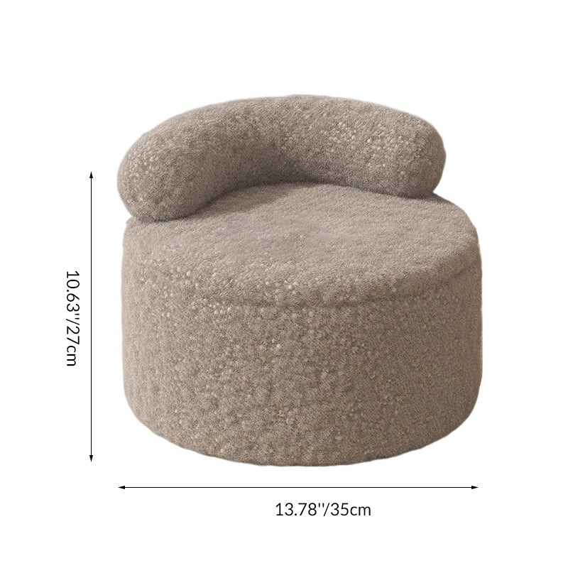 Modern Minimalist Sherpa Fabric Solid Wood Round Curved Low Stool With Backrest For Living Room