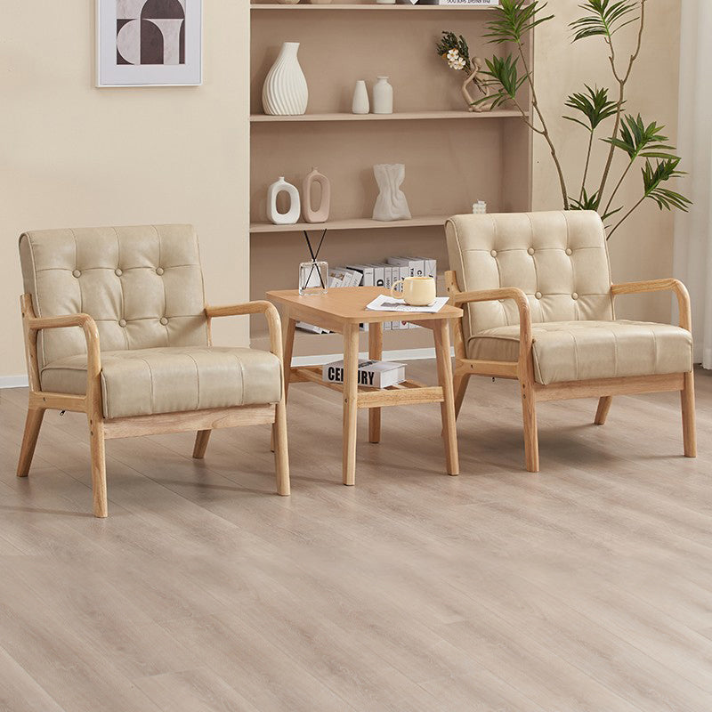 Contemporary Scandinavian Oil Wax Leather Solid Wood Rectangular Rounded Sofa 1/2/3-Seater For Living Room